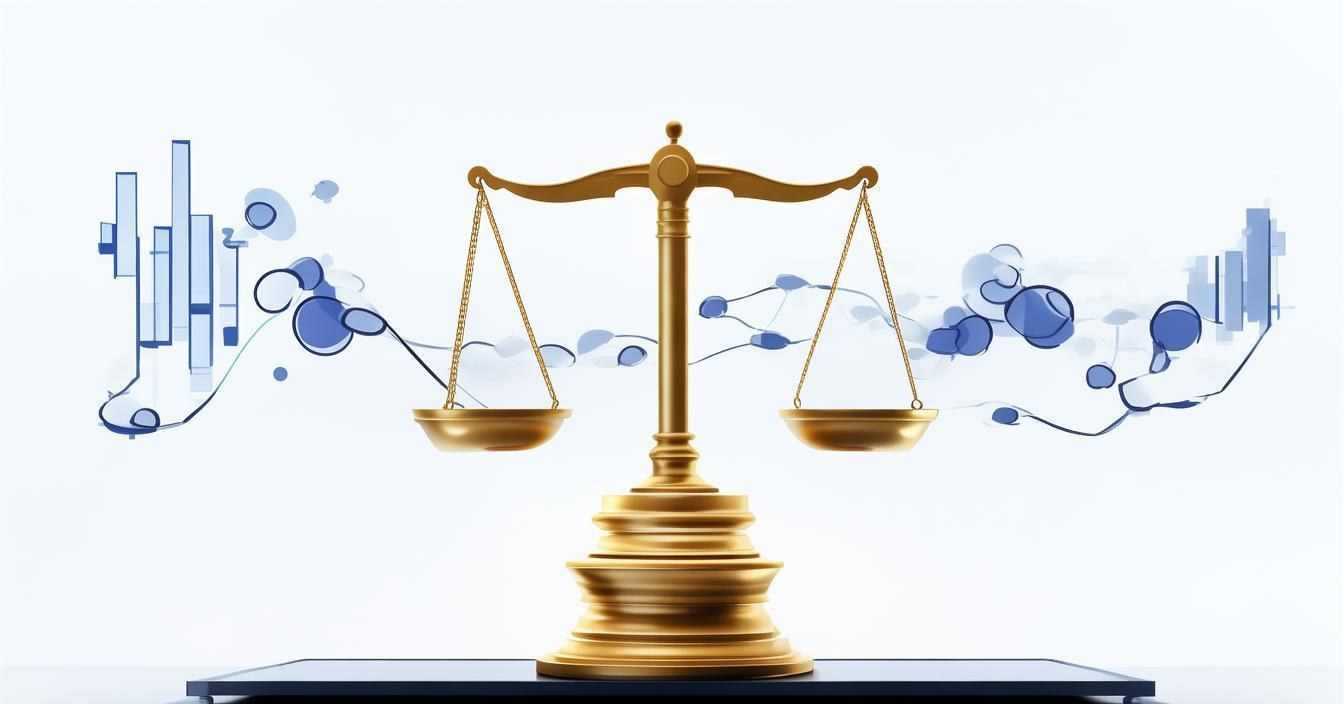 Financial regulation illustration with scales, warning lights and data curves